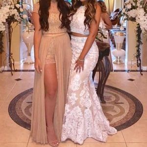 Selling White 2 Piece Prom Dress with blue stones